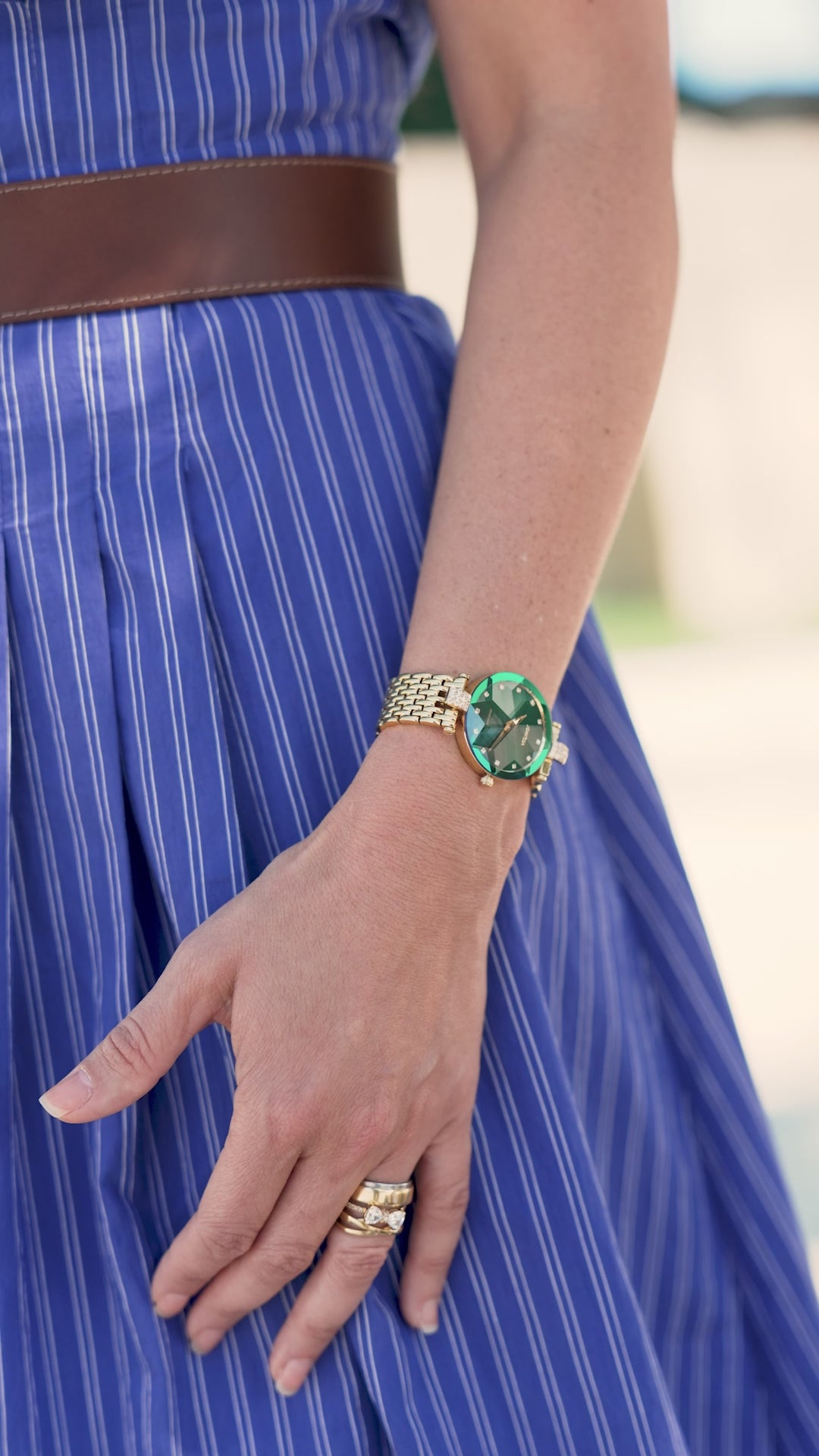 Swiss green watch for women with gold strap and green dial - all swiss made watch for ladies