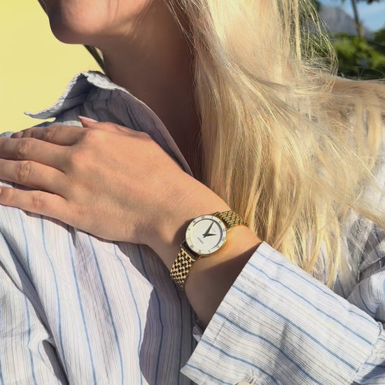 Swiss Roma watch for ladies - with gold strap and white dial - all swiss made watch for women