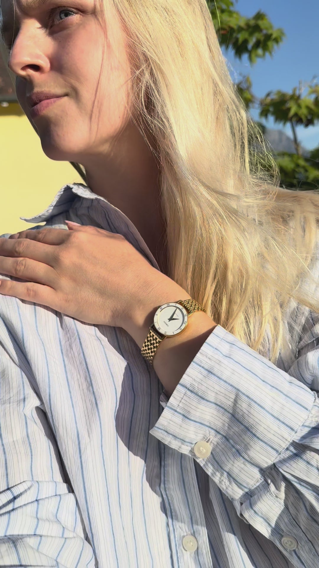 Swiss Roma watch for ladies - with gold strap and white dial - all swiss made watch for women