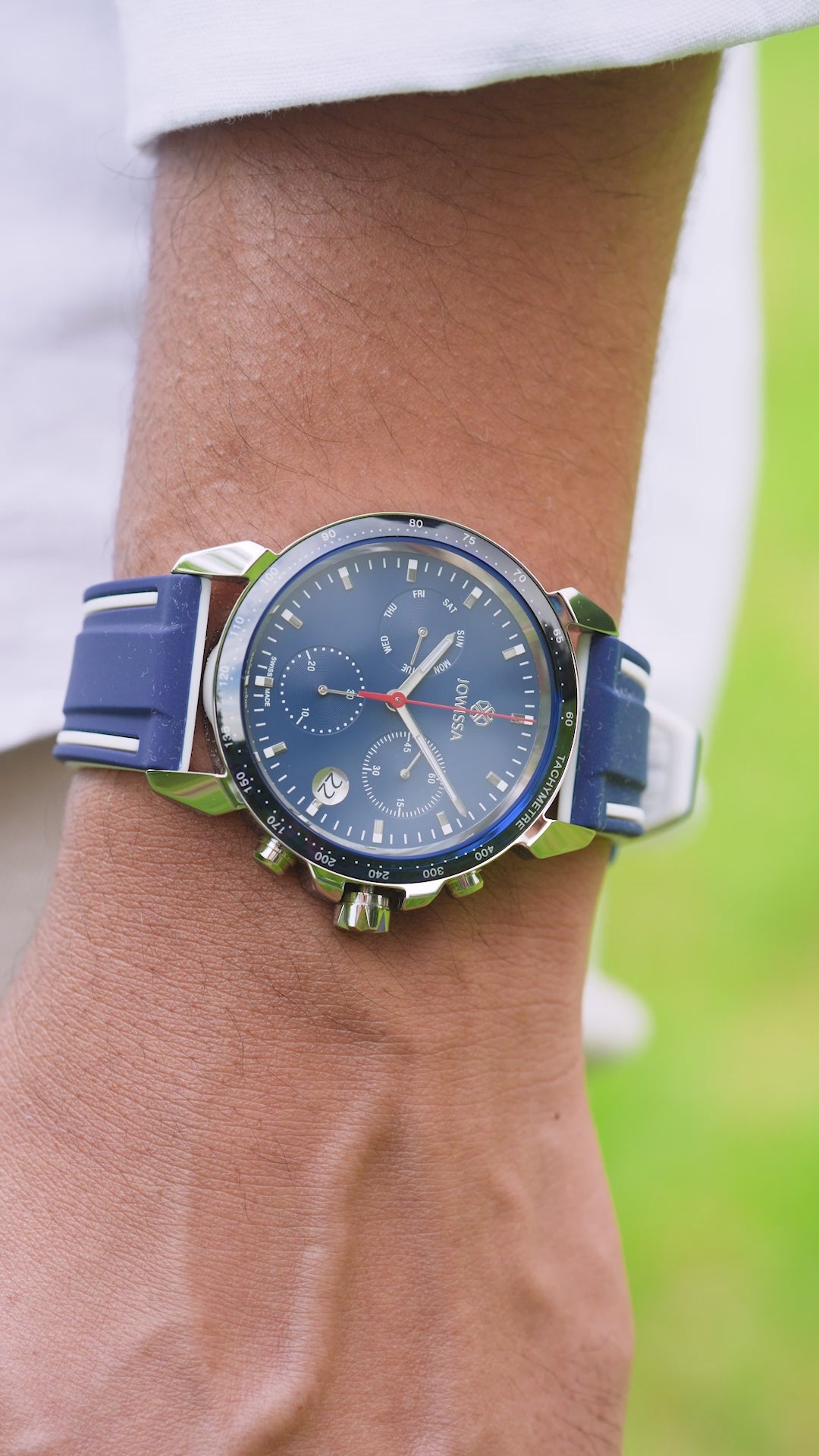 JOWISSAヒョウ柄レザーストラップウォッチ　水色ストラップウォッチ LeWy 9 Blue Chronograph Sapphire Crystal Watch Tachymeter Silicone