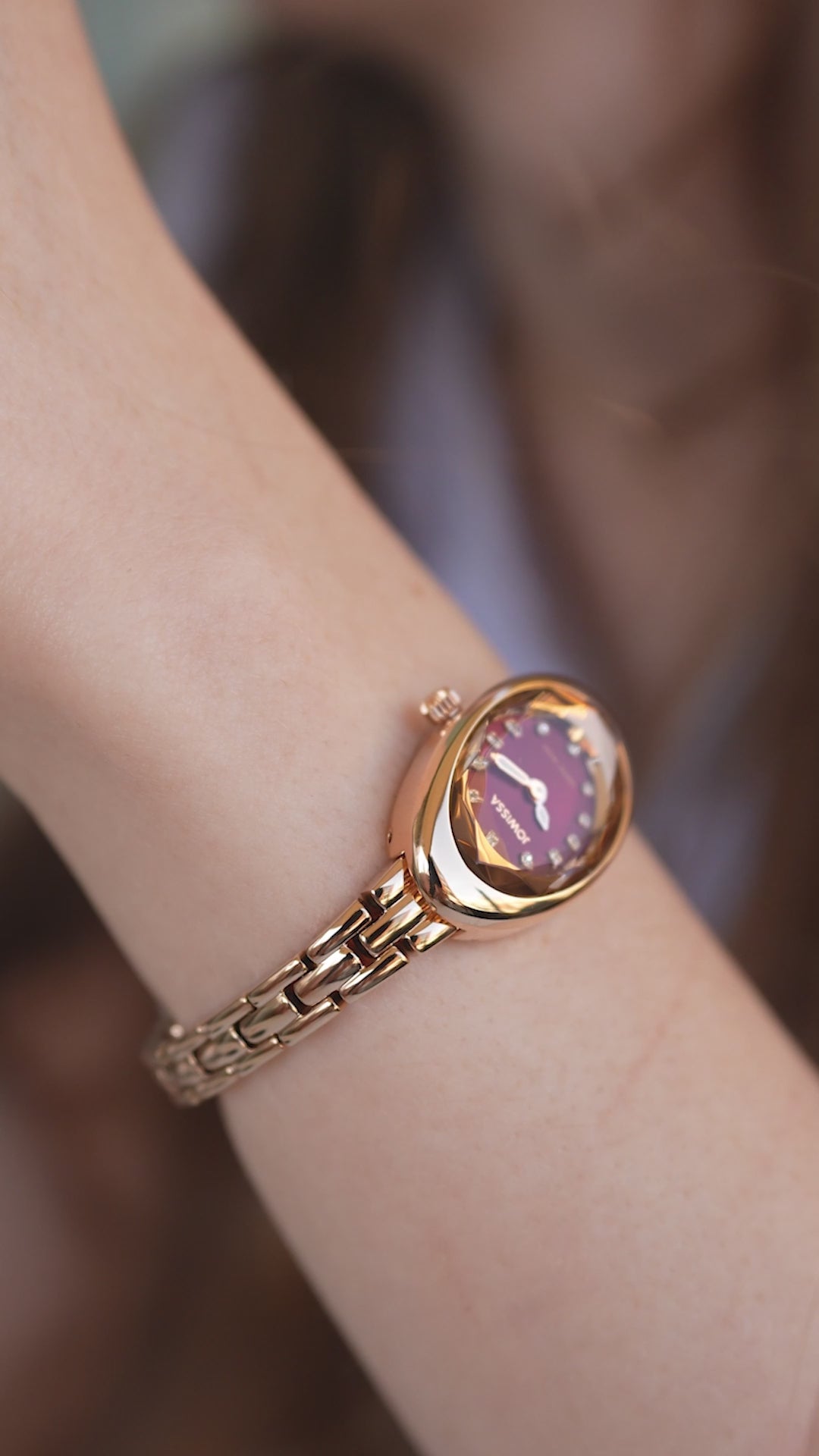 Gold swiss watch for women with gold strap and red dial - all swiss made watch for ladies