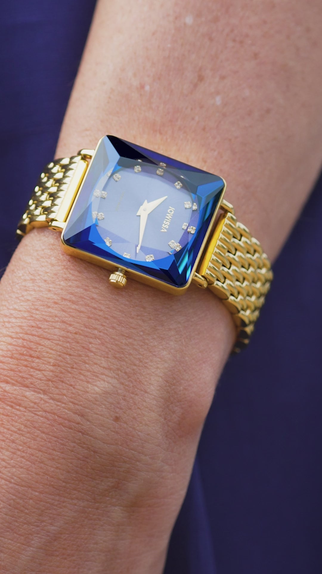 Swiss blue watch for women with gold strap and blue dial - all swiss made watch for ladies