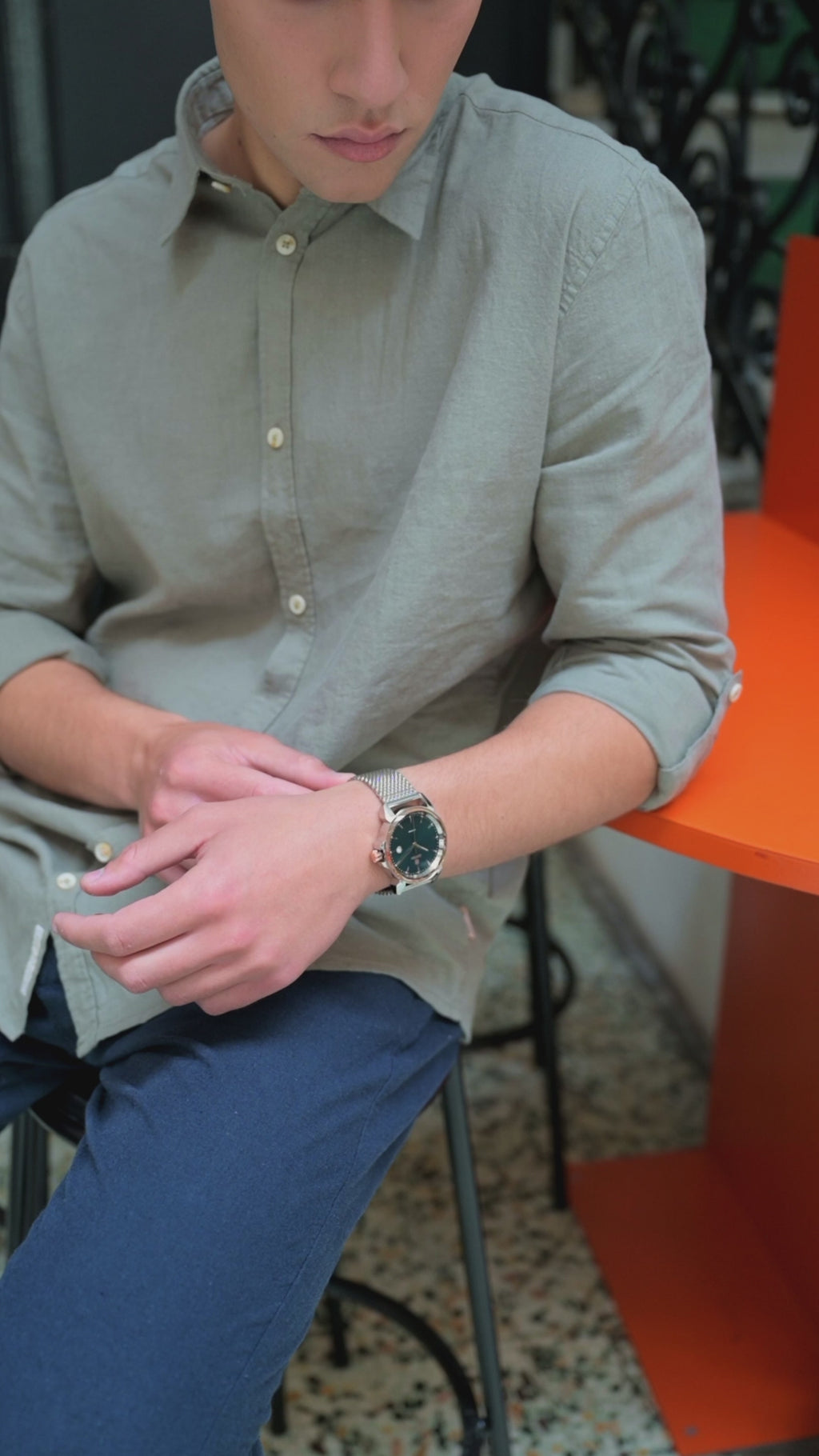Swiss green watch for men - with silver strap and green dial - all swiss made watch for men