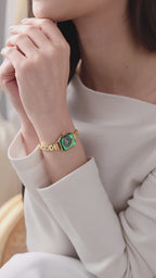 Gold and green swiss watch for women - with gold strap and gold dial - Swiss made watch for ladies