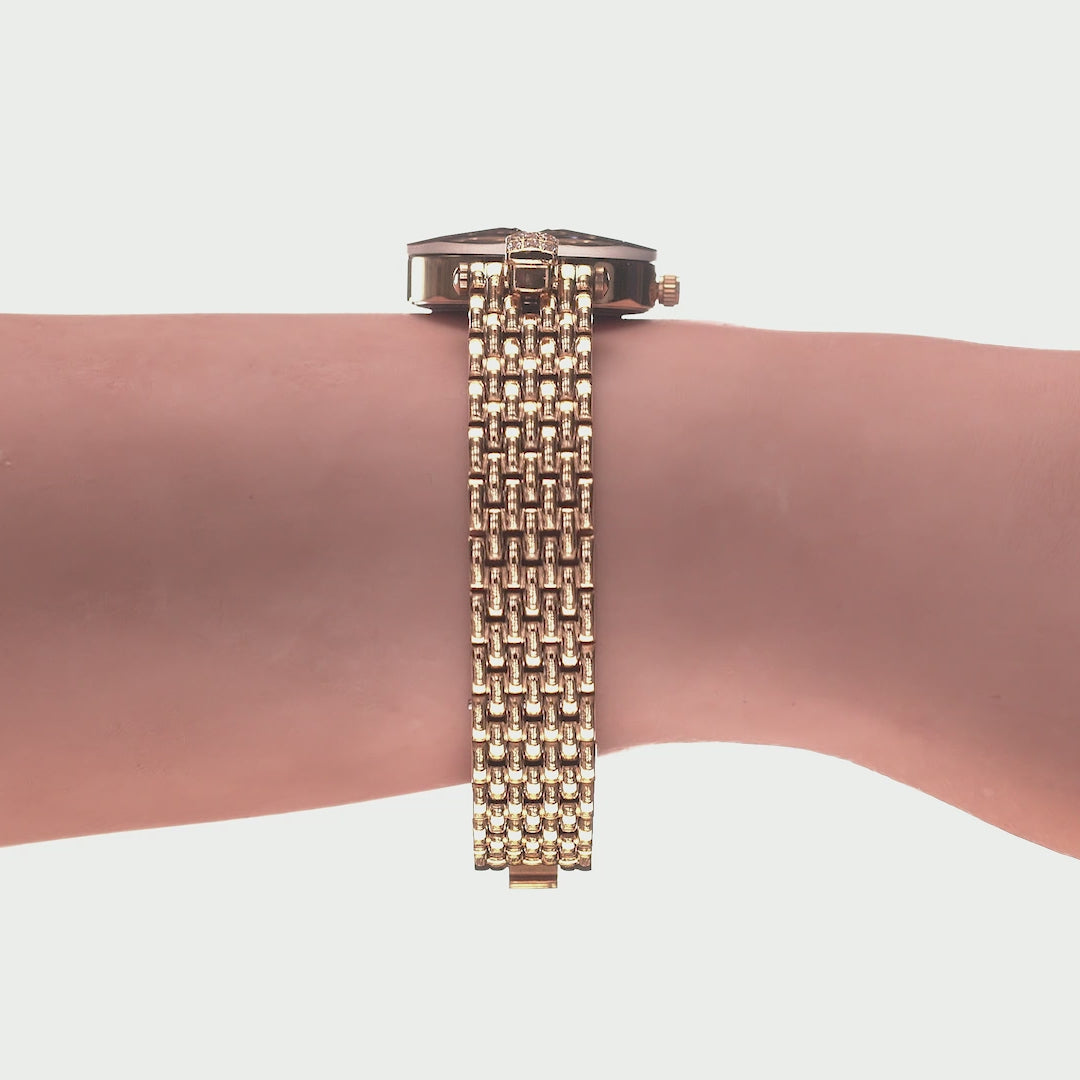 Facet Strass Small Gold Black Ladies Dress Watch Diamond Cut