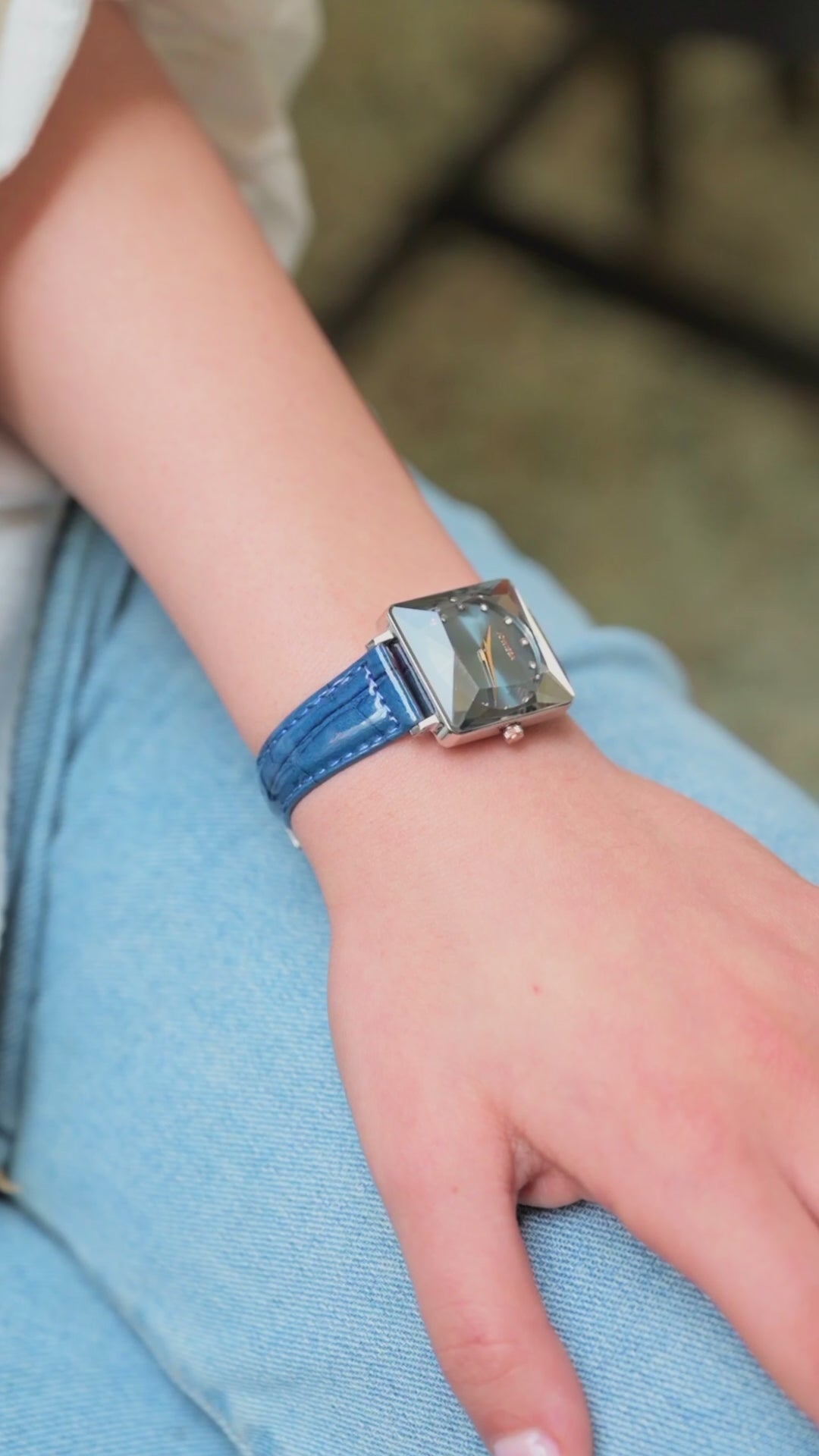Facet Princess Ice Blue Dial Rectangle Watch Two Tone Milanese