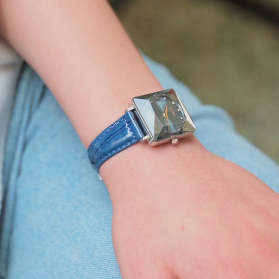 Facet Princess Jowissa Watch for women - all swiss made watch with blue leather strap and blue dial with gold details 