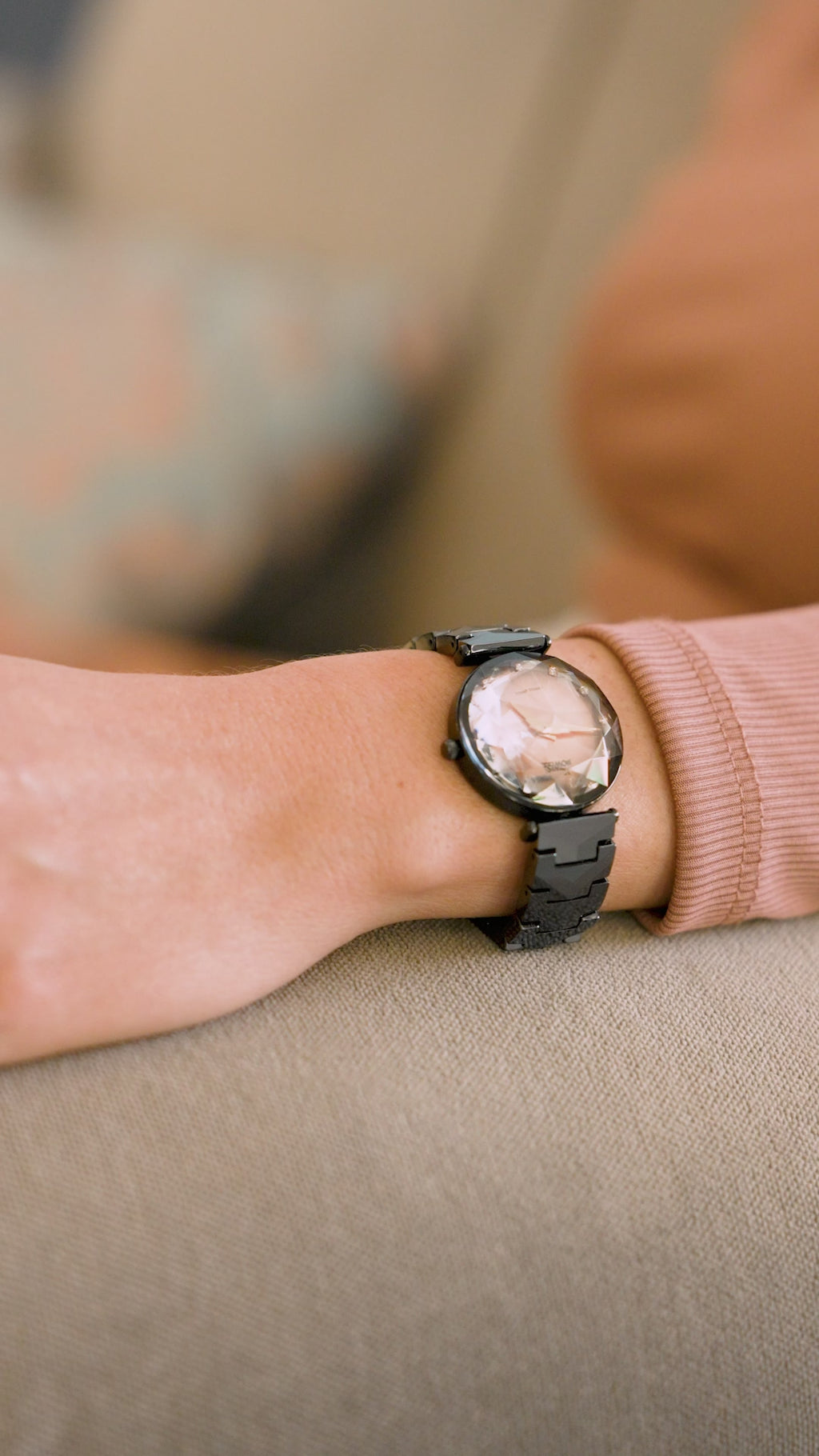 Swiss black watch for women with black strap and rose gold dial - all swiss made watch