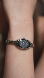 Swiss petite oval watch for women - silver watch for ladies with silver strap and dial - all swiss made
