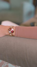 Red swiss watch for women with gold strap and red dial - all swiss made watch for ladies