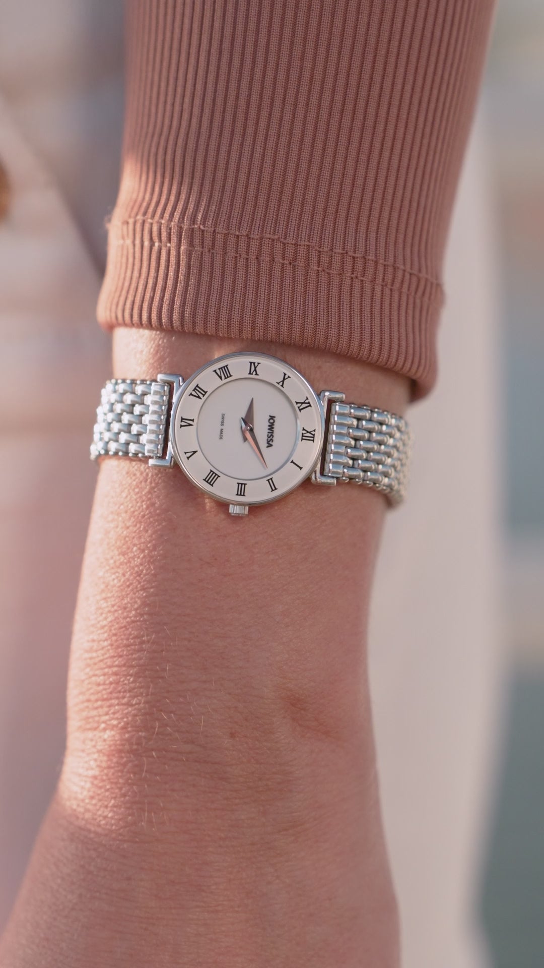 Swiss silver watch for women with roman numbers silver strap and white dial - all swiss made watch for ladies