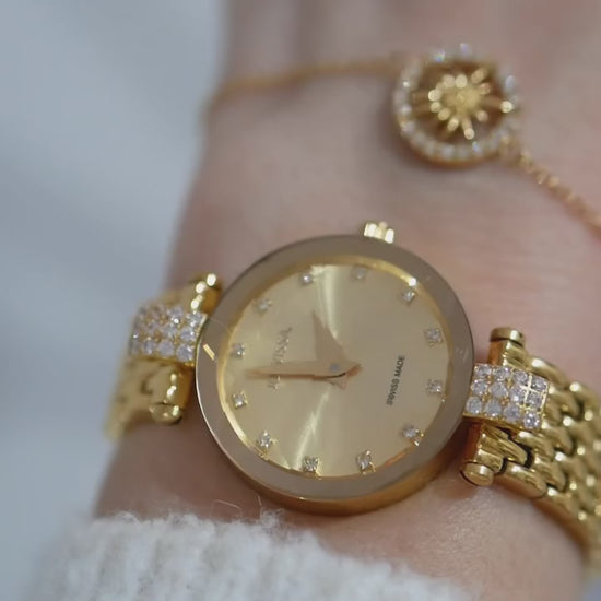 Swiss Womens watch with gold strap and gold dial - all swiss made for women