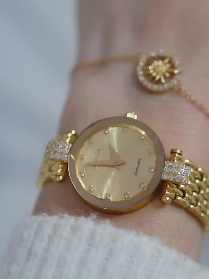 Swiss Womens watch with gold strap and gold dial - all swiss made for women