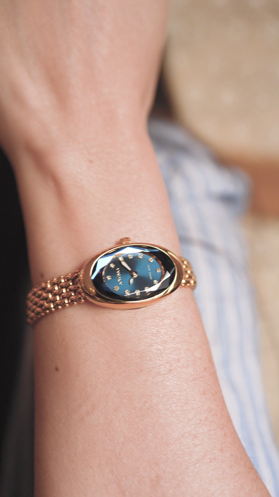 Swiss small watch for women - with gold strap and black dial - all swiss made watch for ladies
