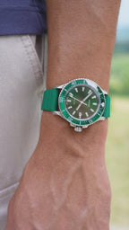 Seamon green watch for men with green strap and green dial with silver details - all swiss made watch 