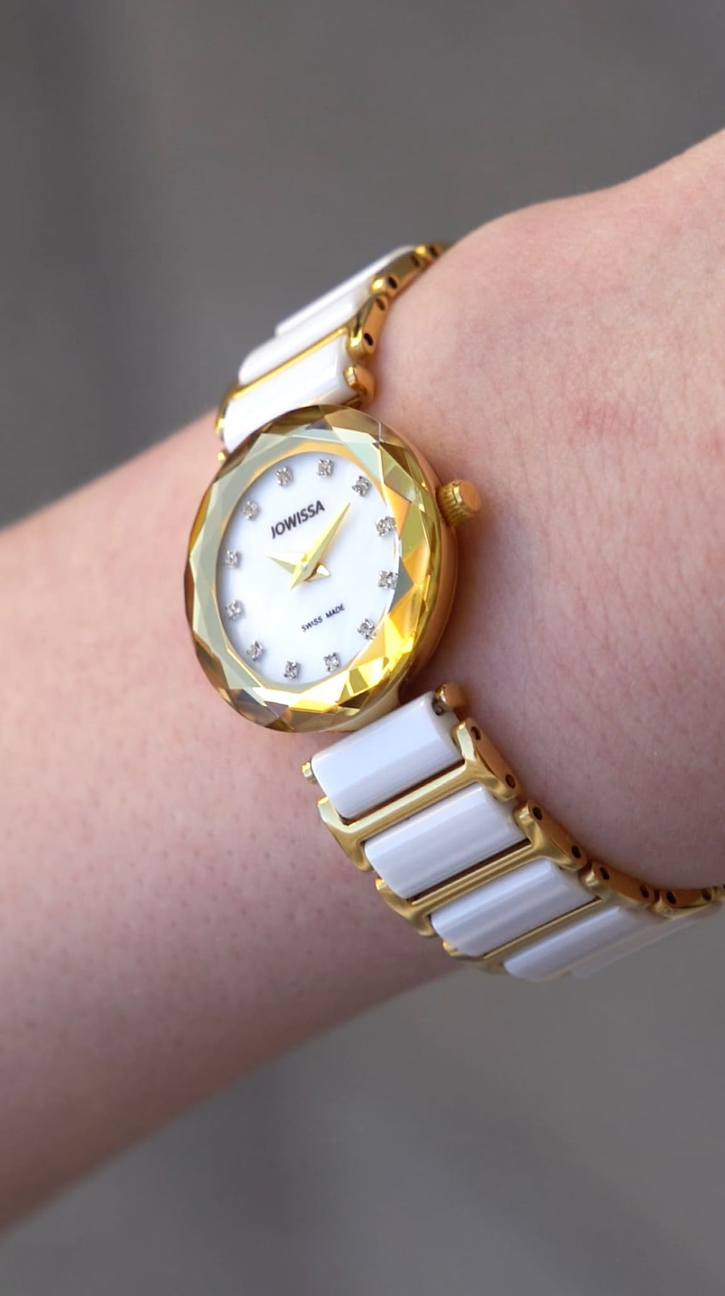 Safira white watch for women - with white strap and white dial with gold details - all swiss made watch for ladies