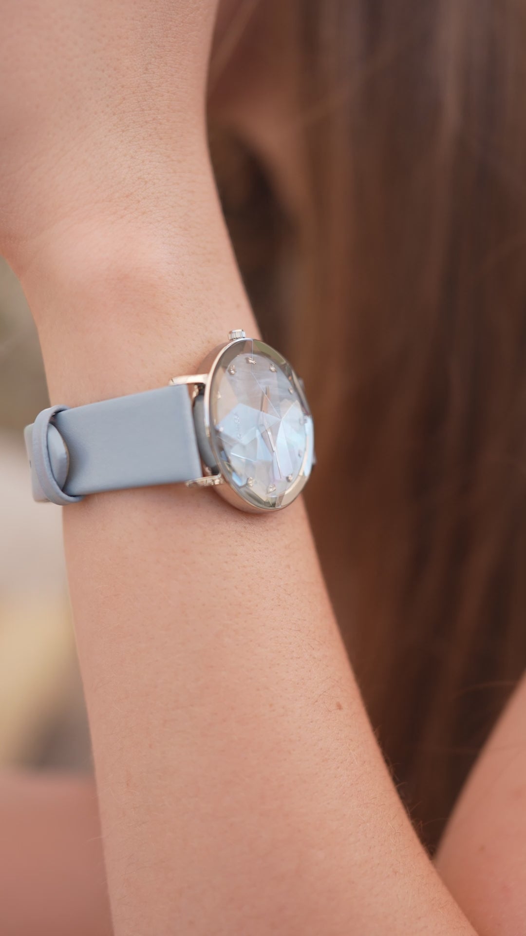 Facet Elegant Light Blue Dial Leather Ladies' Dress Watch 35mm