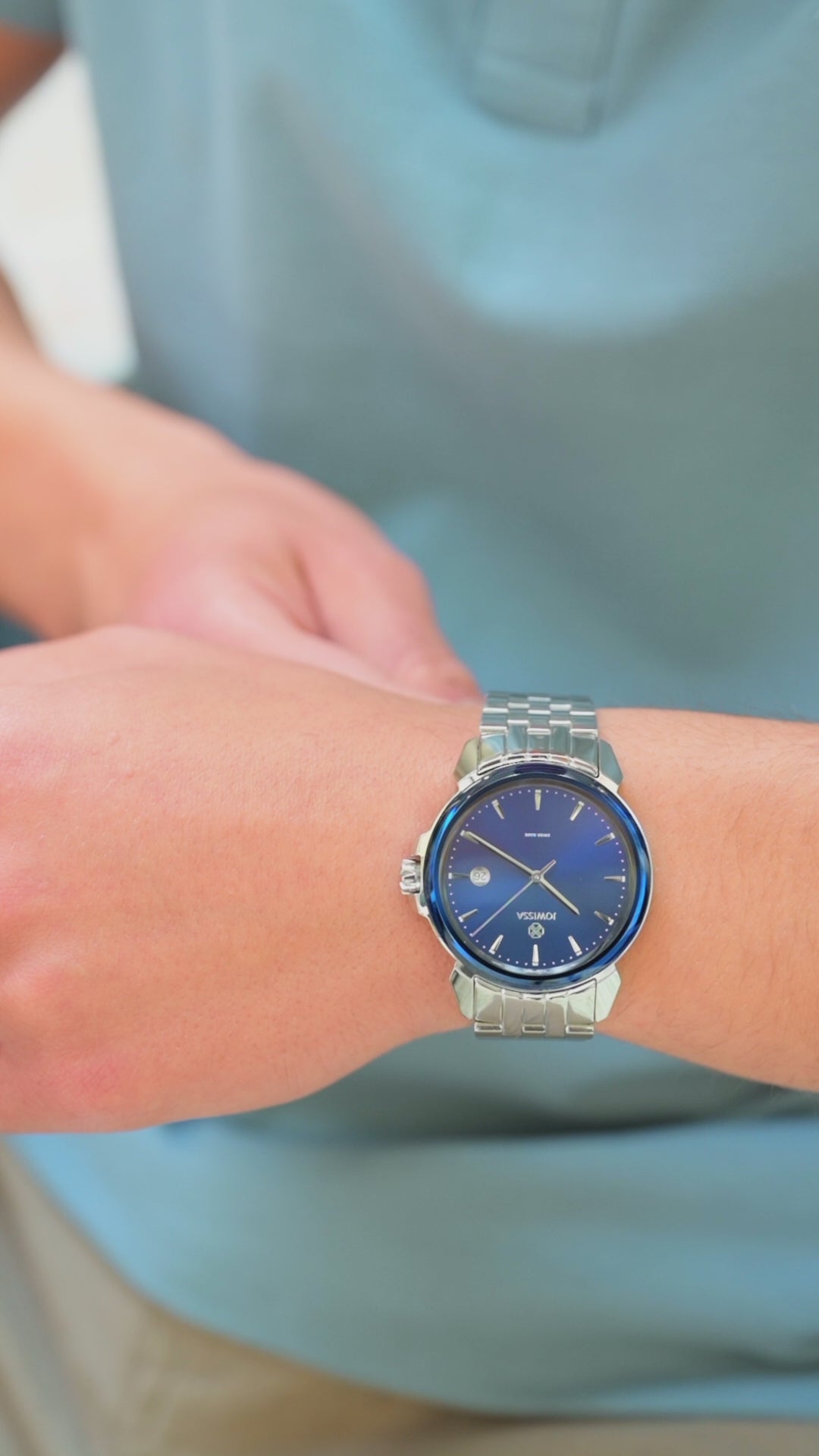 LeWy 3 Silver Blue Men's Dress Watch Swiss Quartz Sunray Dial
