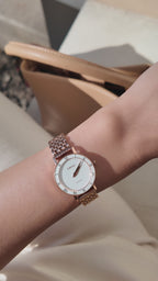 Roma swiss watch for women - with gold strap and white dial - all swiss made for women