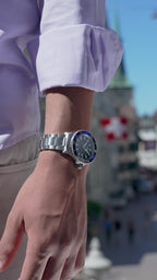 Swiss silver watch for men - with silver strap and blue dial - all swiss made watch for men