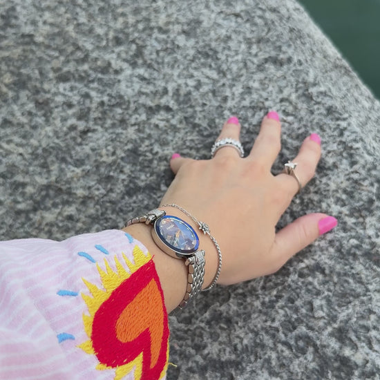 Blue Swissmade Watch for women - with blue dial and silver strap - all swissmade watch for ladies