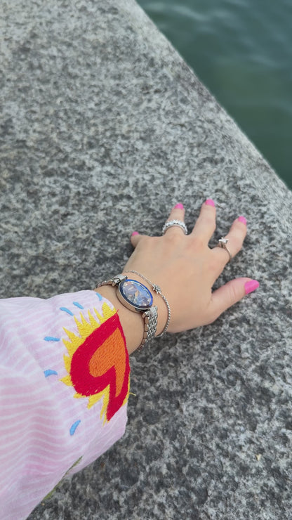 Blue Swissmade Watch for women - with blue dial and silver strap - all swissmade watch for ladies