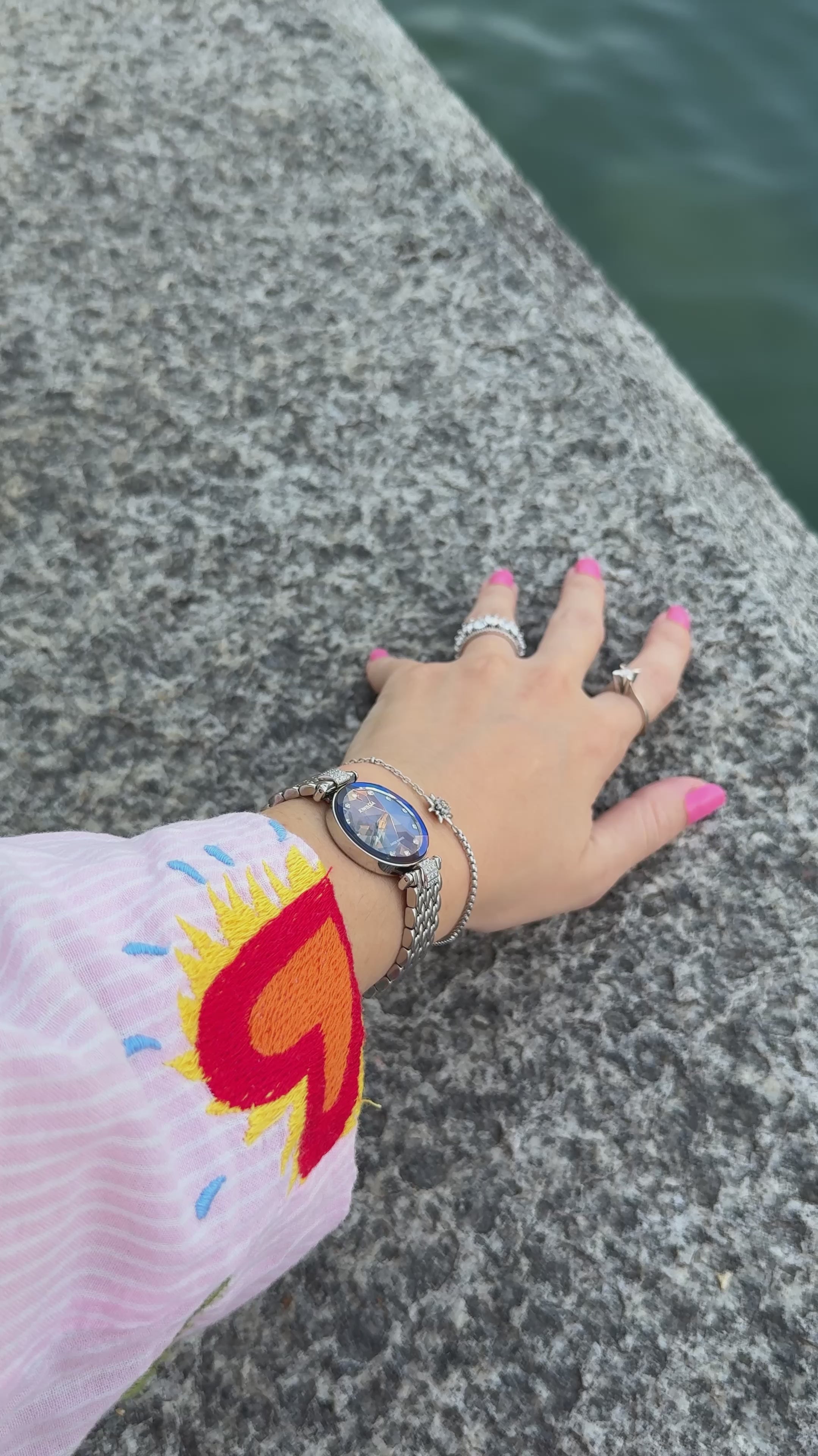 Blue Swissmade Watch for women - with blue dial and silver strap - all swissmade watch for ladies