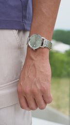 Swiss silver watch for men - with silver strap and green dial - all swiss made watch