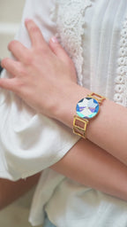 Swis facet gold watch for women - with gold strap and blue dial - all swiss made watch for ladies