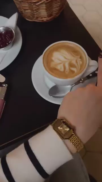 Swiss gold watch for women - all swiss made watch for ladies with gold strap and gold dial