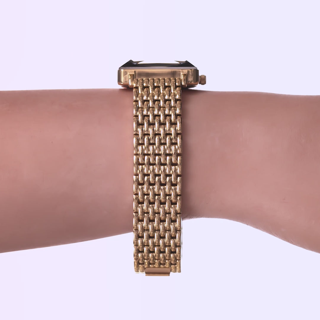 Facet Princess Cut Crystal Gold Black Ladies Watch Square Case