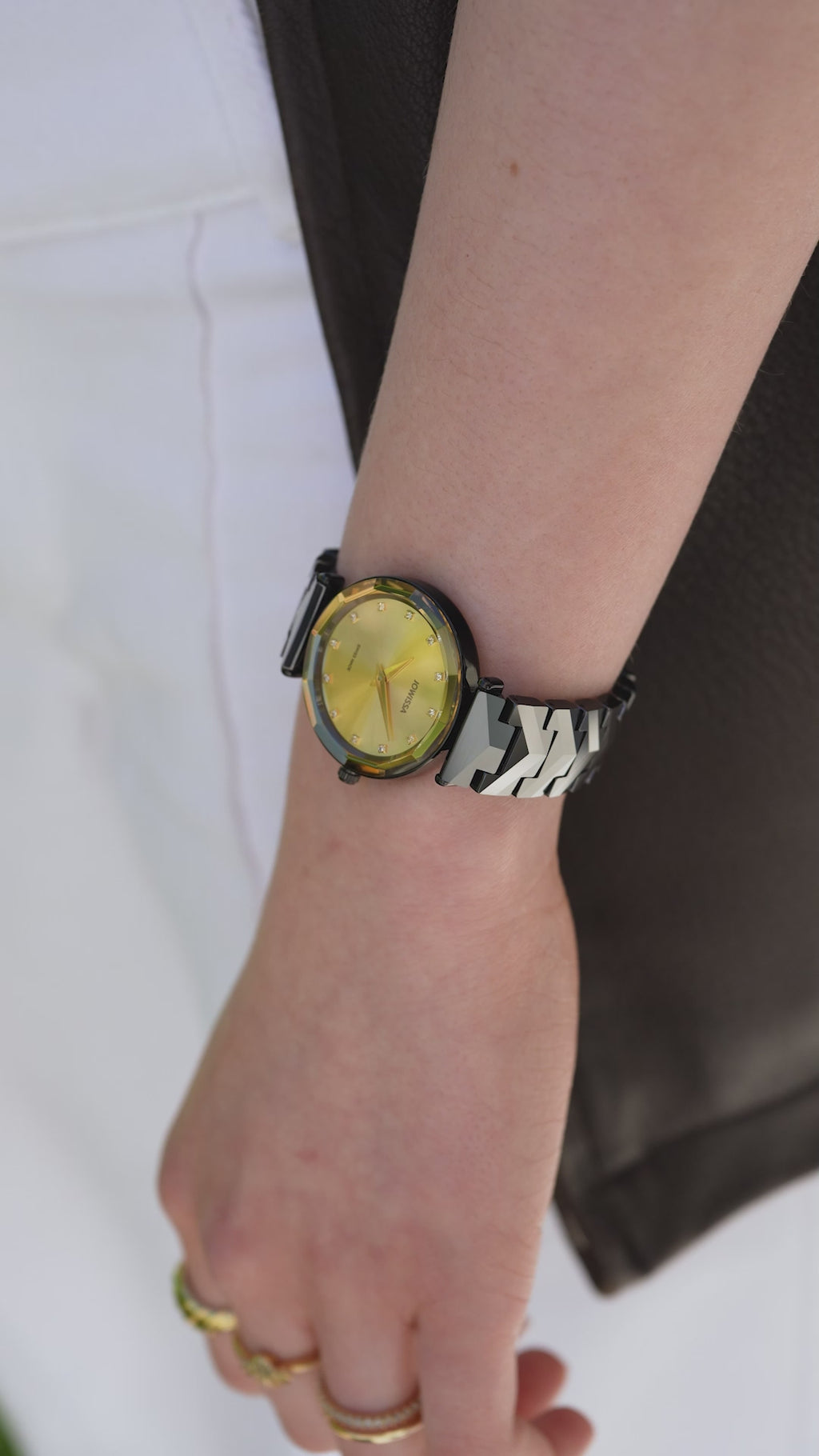 Safira watch for women - swiss watch with black strap and gold dial - all swiss made watch for ladies