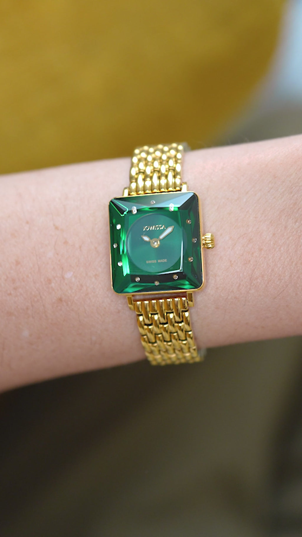 Swiss green watch for women - with gold strap and green dial - all swiss made watch for ladies