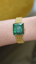 Swiss green watch for women - with gold strap and green dial - all swiss made watch for ladies