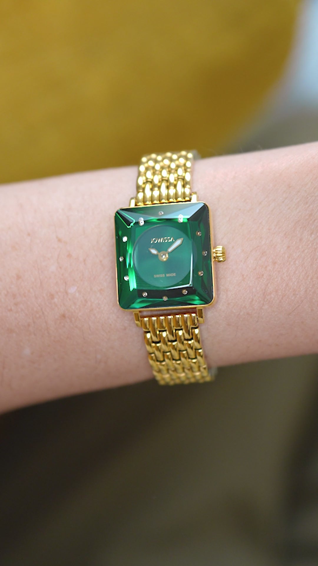 Swiss green watch for women - with gold strap and green dial - all swiss made watch for ladies