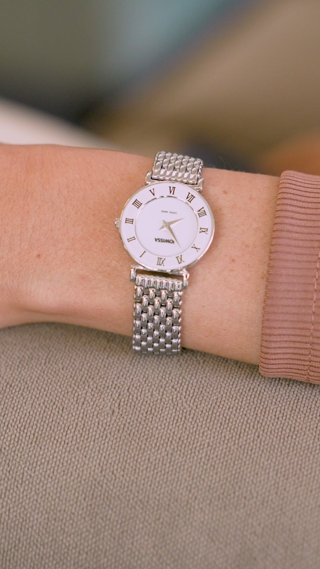 Swiss roma watch with roman numbers silver strap and white dial - all swiss made watch for ladies