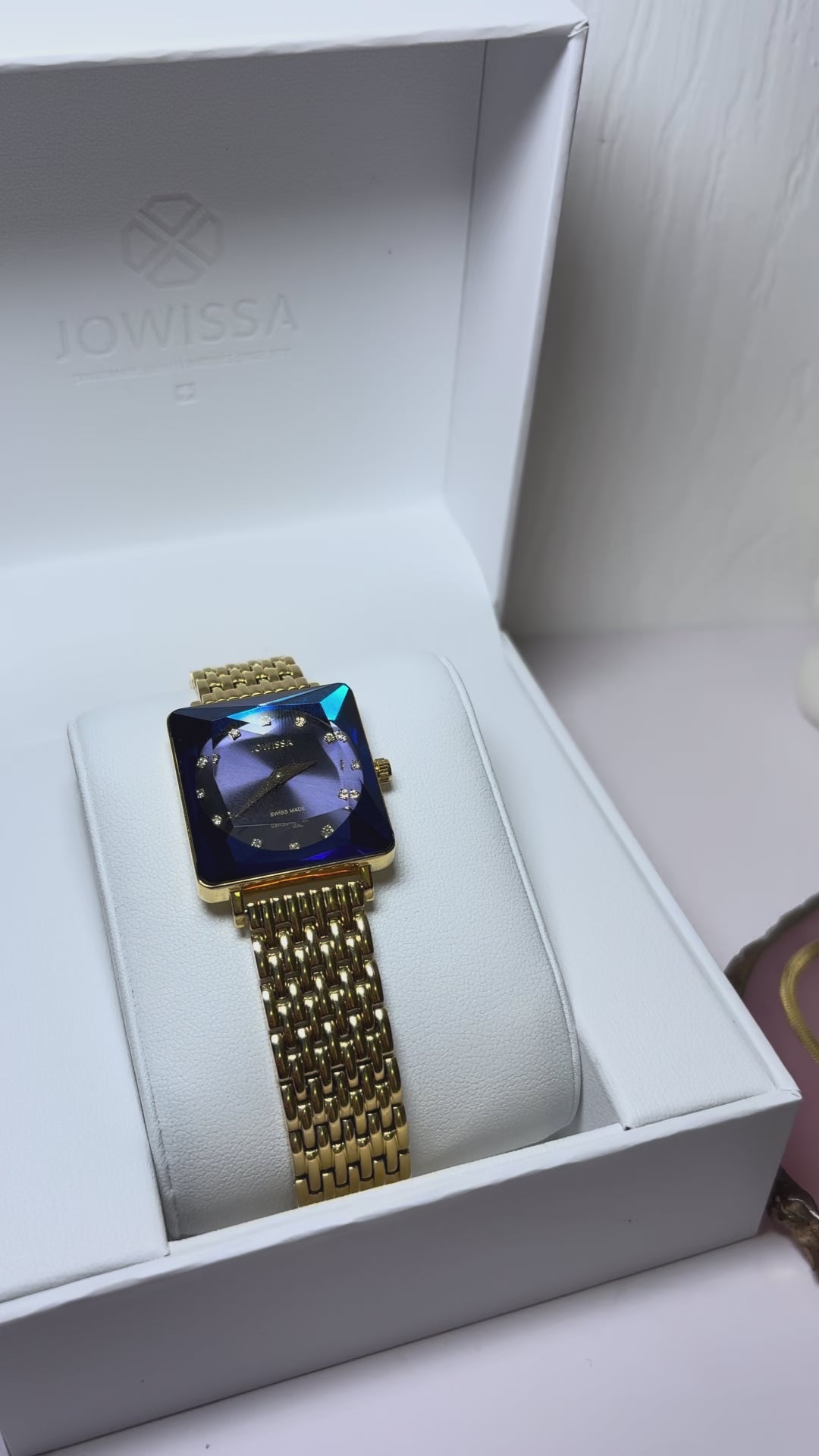 Facet Princess Navy Blue Square Face Ladies Dress Watch Golden