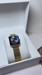 Swiss Facet Watch for Women - with gold strap and blue dial - all swiss made watch for ladies