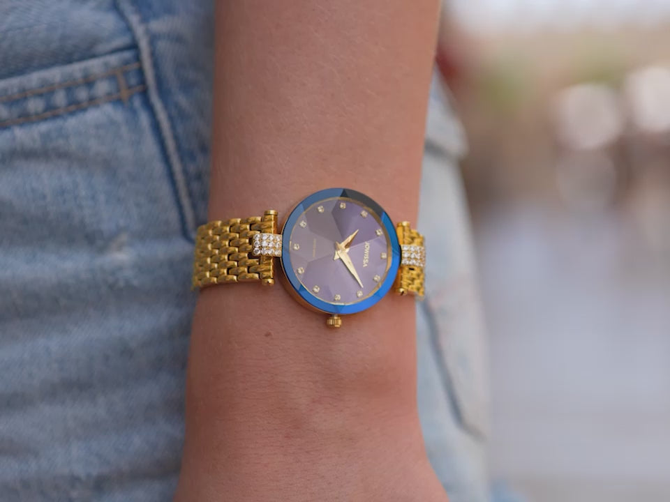 Swiss blue watch for women with gold strap and blue dial - all swiss made watch for ladies by Jowissa