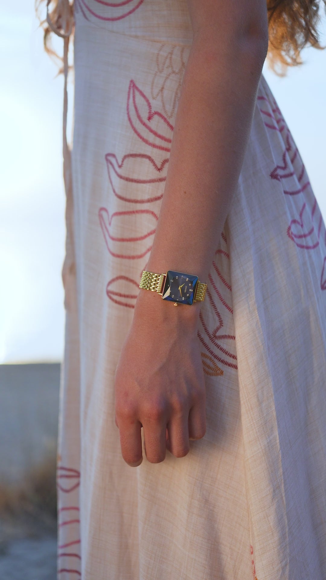 Swiss gold and blue watch for women with gold strap and blue dial all swiss made watch for ladies