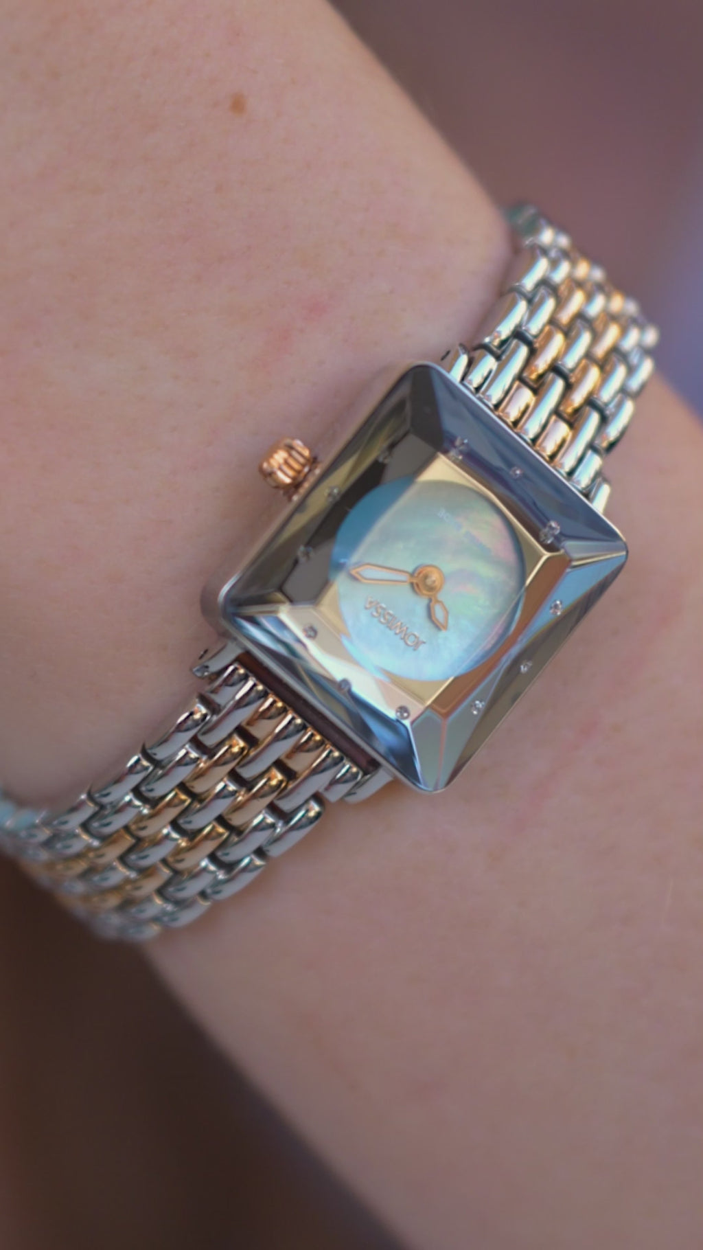 Swiss blue watch for women - petite watch with silver and gold strap and blue dial - all swiss made watch for ladies