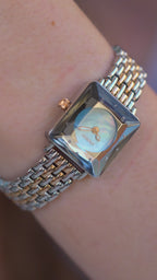 Swiss blue watch for women - petite watch with silver and gold strap and blue dial - all swiss made watch for ladies
