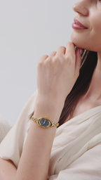 Swiss gold watch for women with gold strap and blue dial - all swiss made watch for ladies