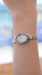Facet Oval Petite watch for women with silver strap and silver dial - all swiss made watch for women