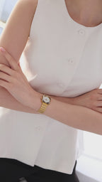 Swiss gold watch for women with gold strap and white dial with gold details - all swiss made watch for ladies
