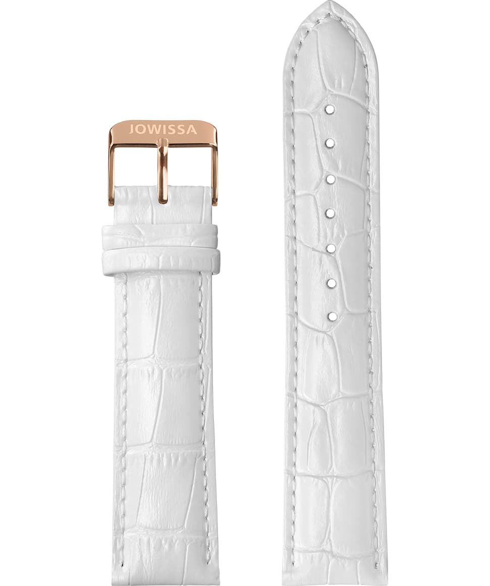 Front View of 18mm White / Rose Mat Alligator Watch Strap E3.1157 by Jowissa