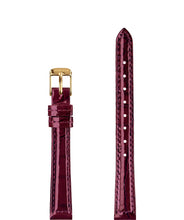 Lade das Bild in den Galerie-Viewer, Front View of 12mm Bordeaux / Gold Glossy Croco Watch Strap E3.1457.S by Jowissa
