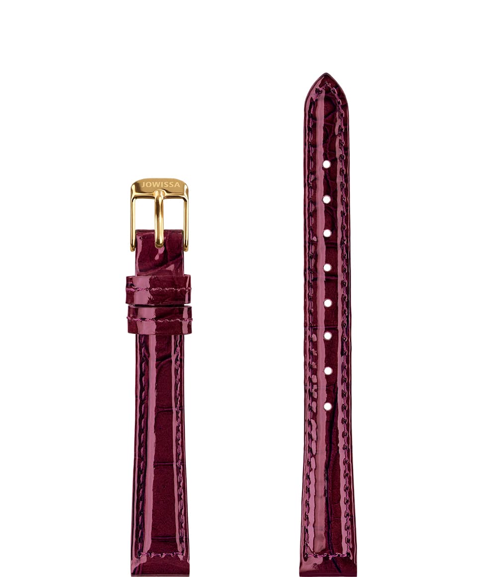 Front View of 12mm Bordeaux / Gold Glossy Croco Watch Strap E3.1457.S by Jowissa