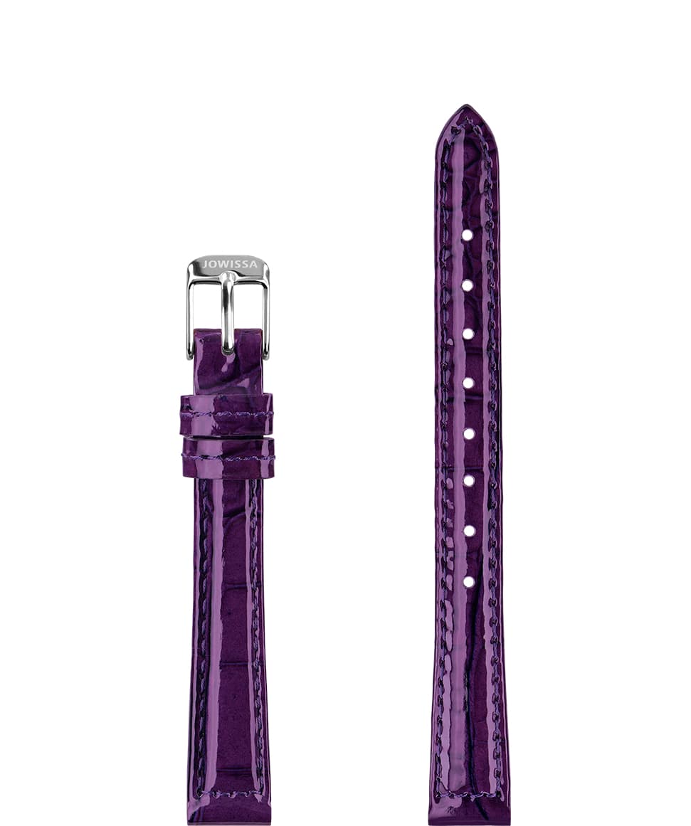 Front View of 12mm Purple / Silver Glossy Croco Watch Strap E3.1474.S by Jowissa
