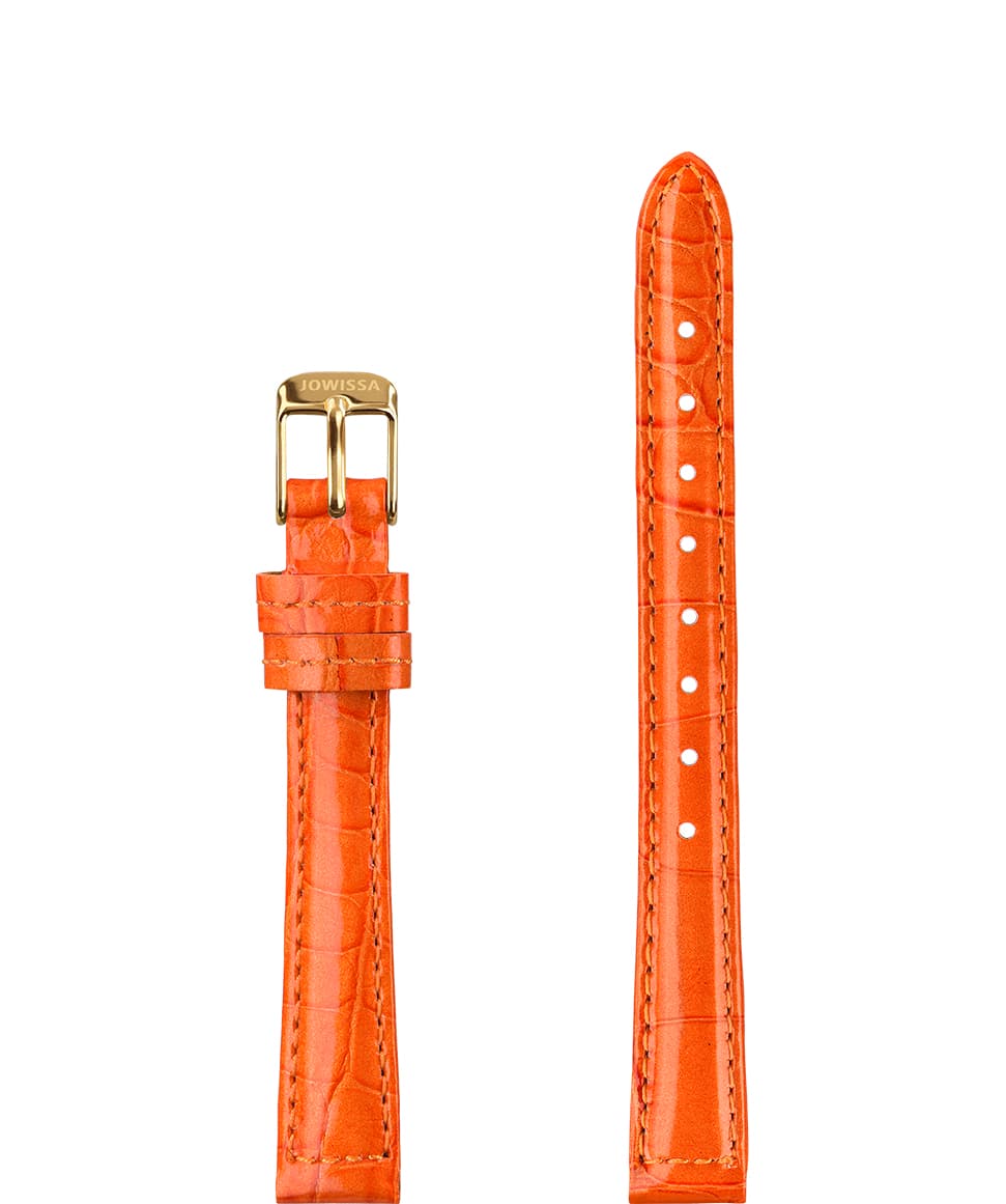 Front View of 12mm Orange / Gold Glossy Croco Watch Strap E3.1469.S by Jowissa